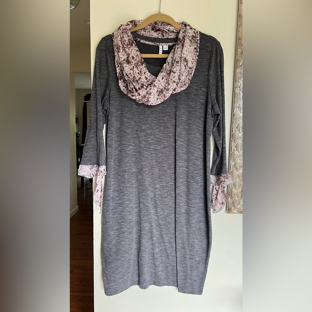Elle Gray Dress with Pink Floral Accents
